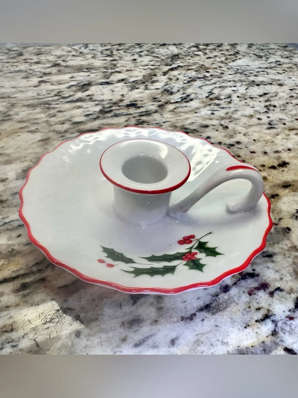 Beacon Hill Christmas Holly Porcelain Chamberstick Taper Candle Holder
